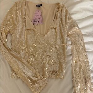 NWT Gold Sequin Blouse
